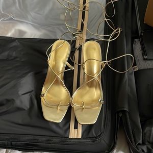 Lulus Lyllian Gold Metallic lace up heel